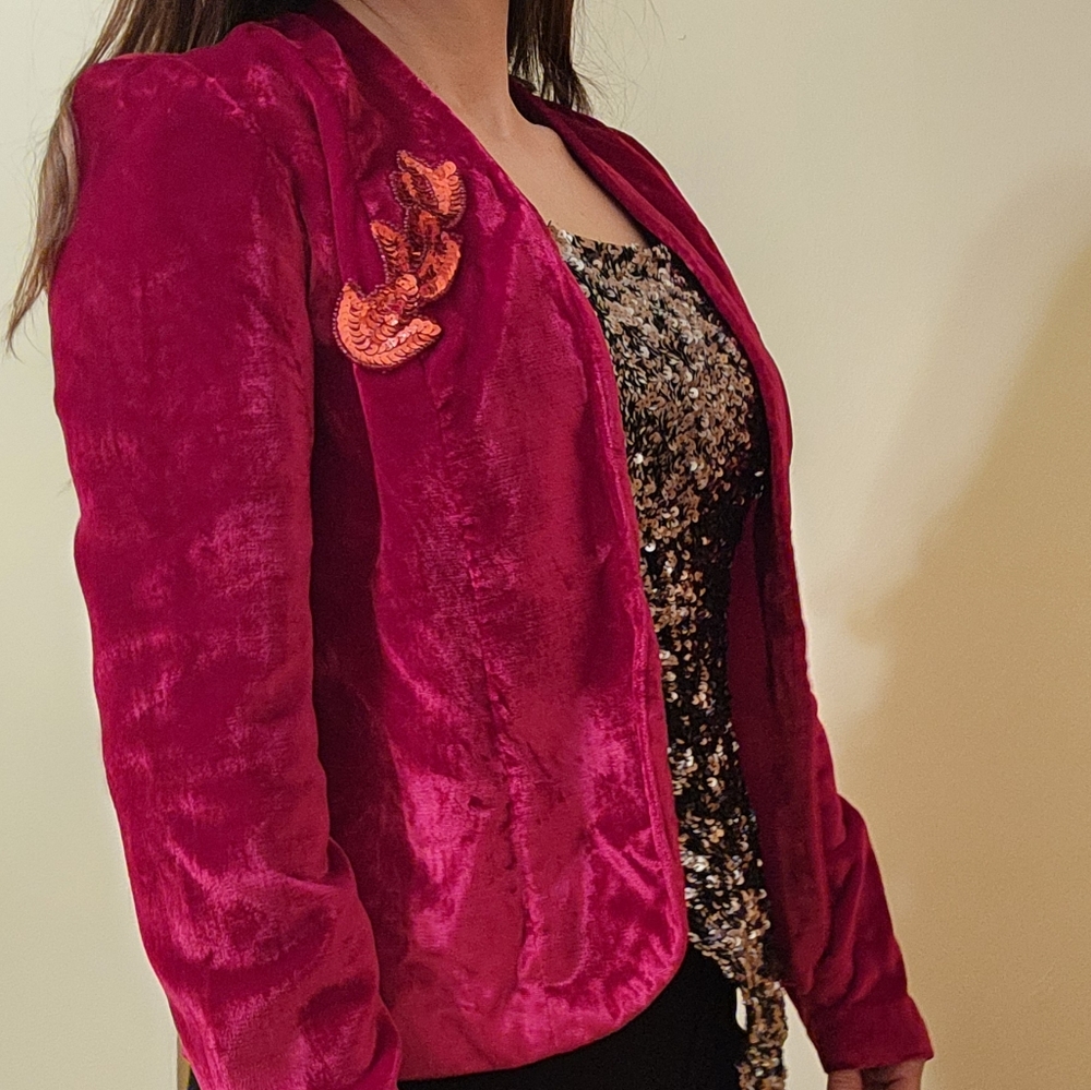 Vintage Nancy Bracoloni for Shangri La Red Velvet Blazer Size XS